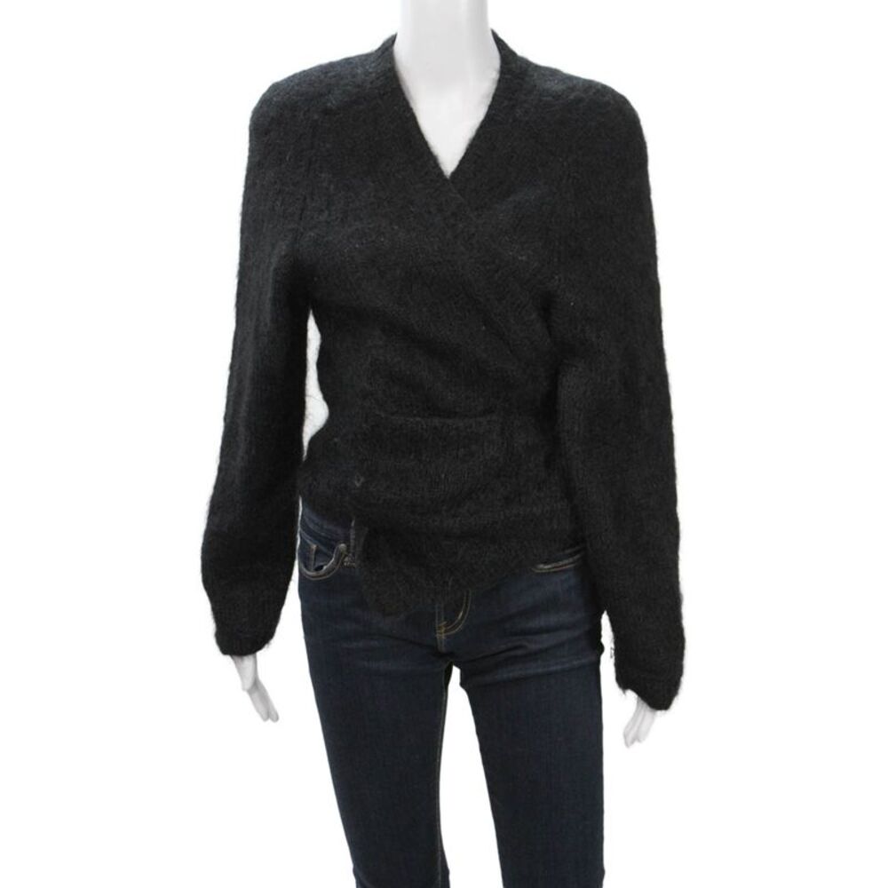 L. Magnin Unisex Black V-Neck Pullover Sweater 37% Mohair Size M